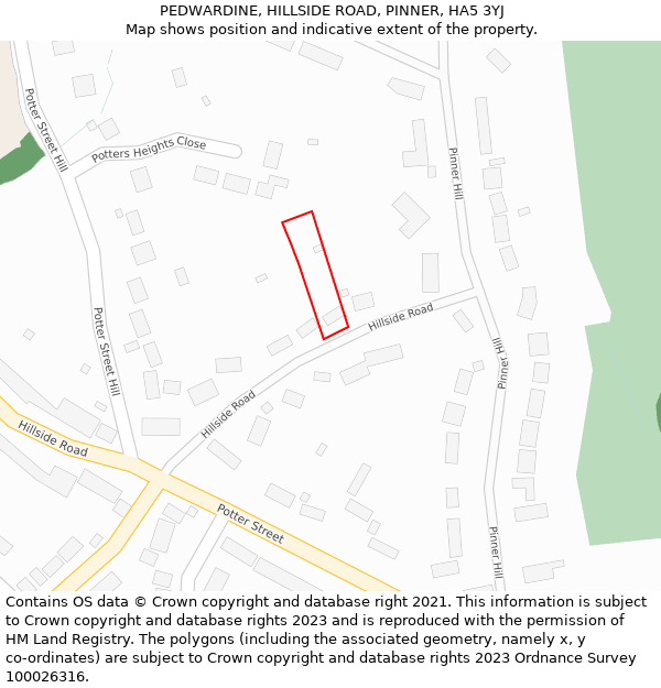 PEDWARDINE, HILLSIDE ROAD, PINNER, HA5 3YJ: Location map and indicative extent of plot