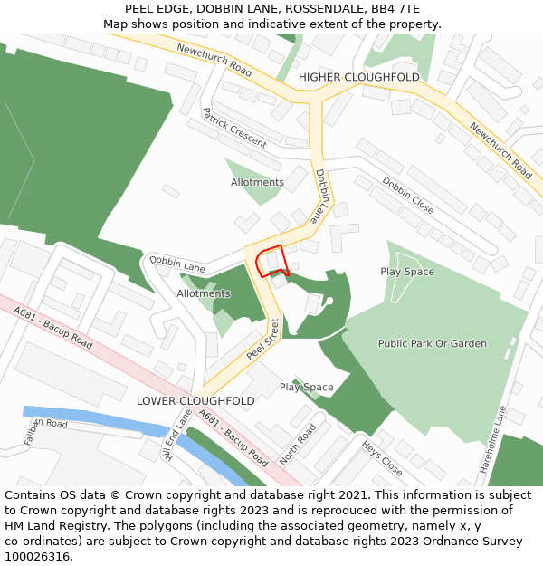 PEEL EDGE, DOBBIN LANE, ROSSENDALE, BB4 7TE: Location map and indicative extent of plot