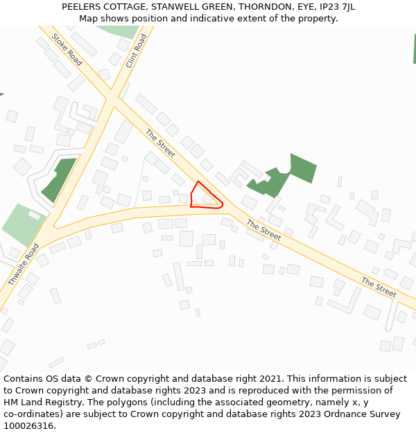 PEELERS COTTAGE, STANWELL GREEN, THORNDON, EYE, IP23 7JL: Location map and indicative extent of plot