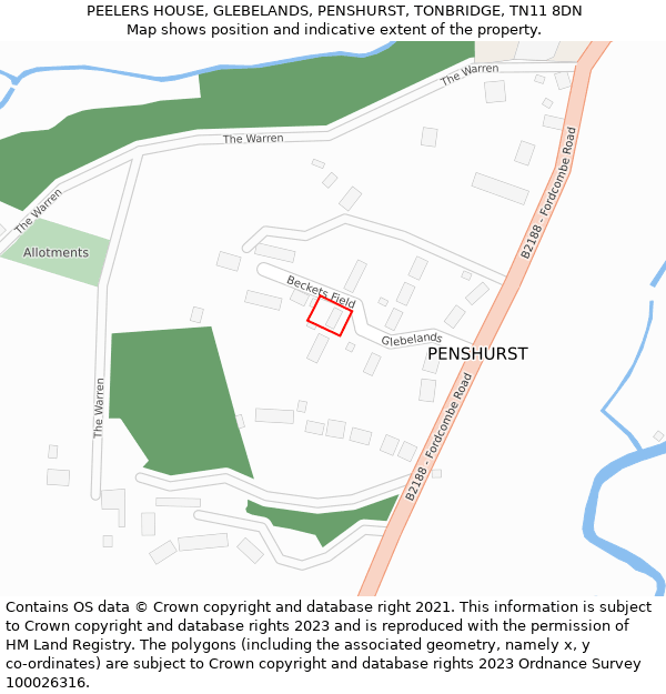 PEELERS HOUSE, GLEBELANDS, PENSHURST, TONBRIDGE, TN11 8DN: Location map and indicative extent of plot