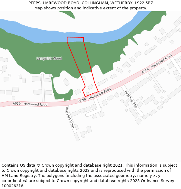 PEEPS, HAREWOOD ROAD, COLLINGHAM, WETHERBY, LS22 5BZ: Location map and indicative extent of plot