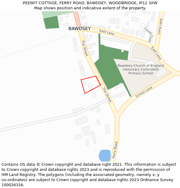 PEEWIT COTTAGE, FERRY ROAD, BAWDSEY, WOODBRIDGE, IP12 3AW: Location map and indicative extent of plot