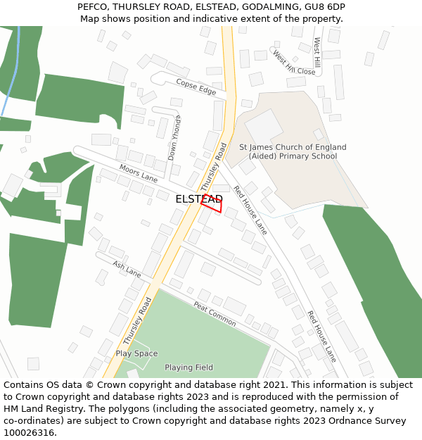 PEFCO, THURSLEY ROAD, ELSTEAD, GODALMING, GU8 6DP: Location map and indicative extent of plot