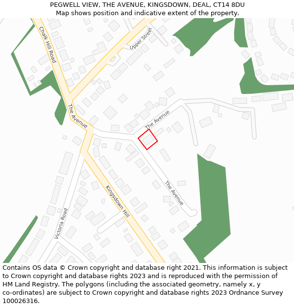 PEGWELL VIEW, THE AVENUE, KINGSDOWN, DEAL, CT14 8DU: Location map and indicative extent of plot