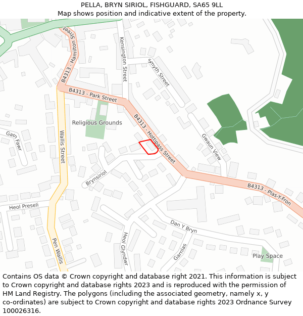 PELLA, BRYN SIRIOL, FISHGUARD, SA65 9LL: Location map and indicative extent of plot