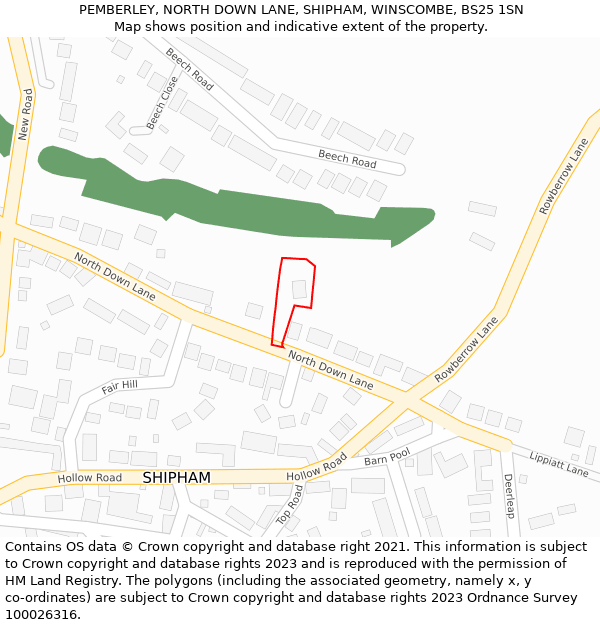 PEMBERLEY, NORTH DOWN LANE, SHIPHAM, WINSCOMBE, BS25 1SN: Location map and indicative extent of plot