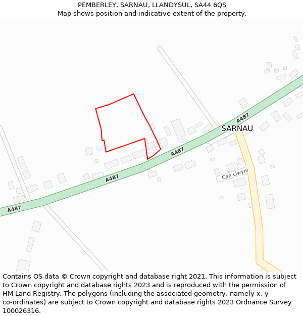 PEMBERLEY, SARNAU, LLANDYSUL, SA44 6QS: Location map and indicative extent of plot