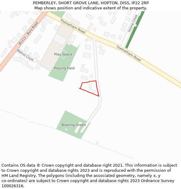 PEMBERLEY, SHORT GROVE LANE, HOPTON, DISS, IP22 2RP: Location map and indicative extent of plot