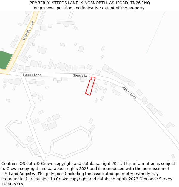 PEMBERLY, STEEDS LANE, KINGSNORTH, ASHFORD, TN26 1NQ: Location map and indicative extent of plot