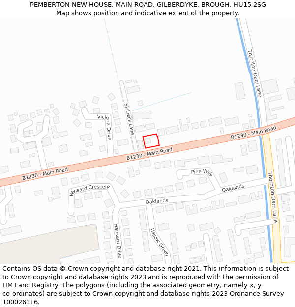 PEMBERTON NEW HOUSE, MAIN ROAD, GILBERDYKE, BROUGH, HU15 2SG: Location map and indicative extent of plot