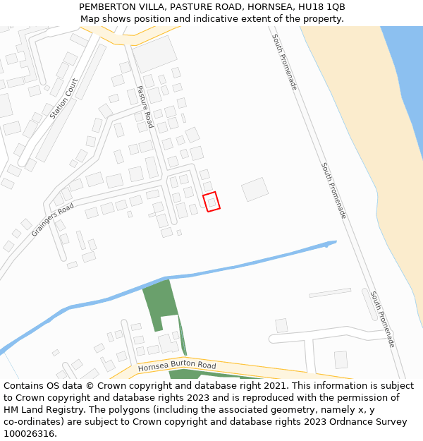 PEMBERTON VILLA, PASTURE ROAD, HORNSEA, HU18 1QB: Location map and indicative extent of plot