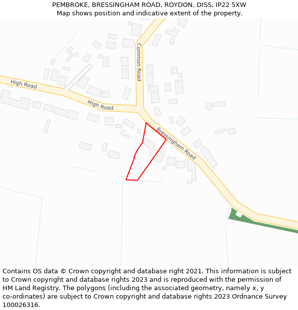 PEMBROKE, BRESSINGHAM ROAD, ROYDON, DISS, IP22 5XW: Location map and indicative extent of plot