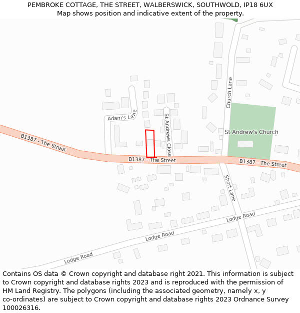 PEMBROKE COTTAGE, THE STREET, WALBERSWICK, SOUTHWOLD, IP18 6UX: Location map and indicative extent of plot