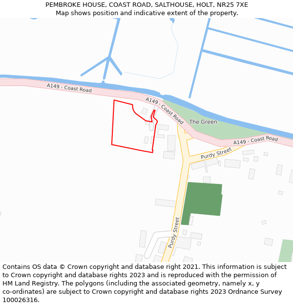PEMBROKE HOUSE, COAST ROAD, SALTHOUSE, HOLT, NR25 7XE: Location map and indicative extent of plot