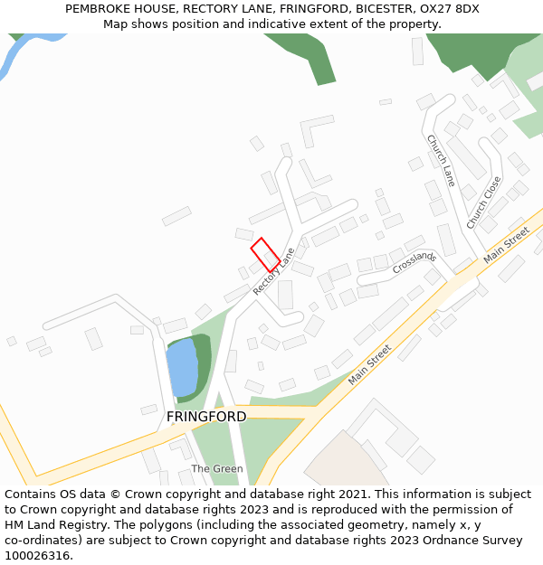 PEMBROKE HOUSE, RECTORY LANE, FRINGFORD, BICESTER, OX27 8DX: Location map and indicative extent of plot