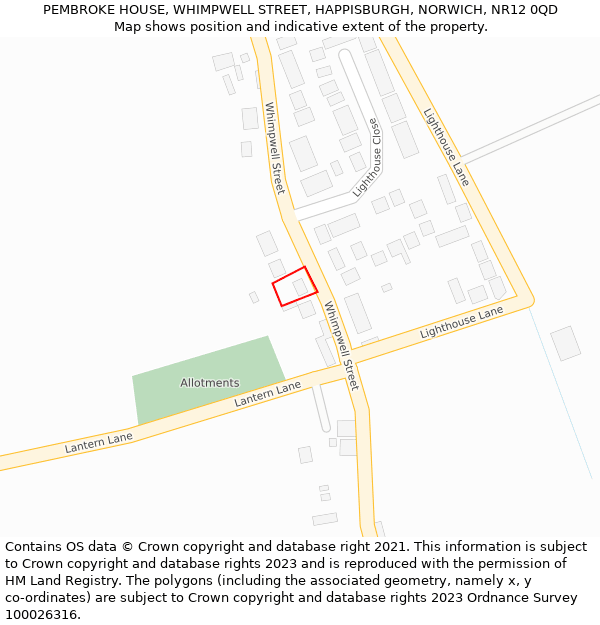 PEMBROKE HOUSE, WHIMPWELL STREET, HAPPISBURGH, NORWICH, NR12 0QD: Location map and indicative extent of plot