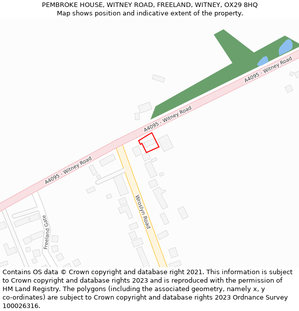 PEMBROKE HOUSE, WITNEY ROAD, FREELAND, WITNEY, OX29 8HQ: Location map and indicative extent of plot