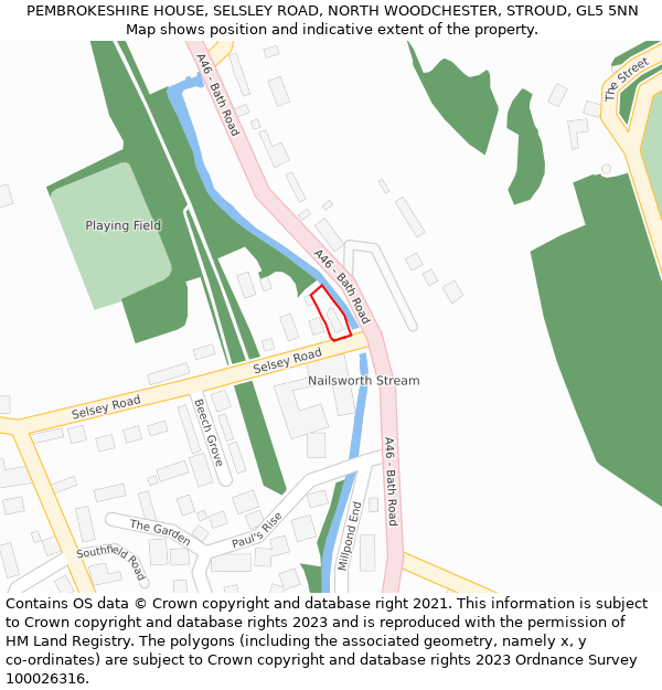 PEMBROKESHIRE HOUSE, SELSLEY ROAD, NORTH WOODCHESTER, STROUD, GL5 5NN: Location map and indicative extent of plot