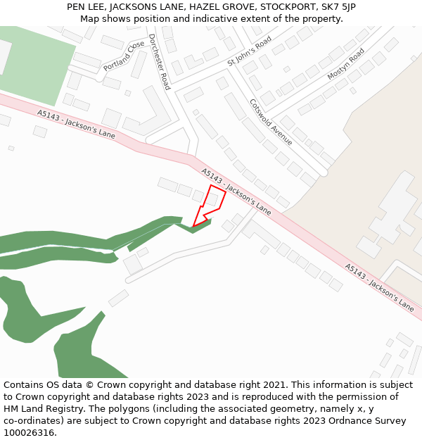 PEN LEE, JACKSONS LANE, HAZEL GROVE, STOCKPORT, SK7 5JP: Location map and indicative extent of plot