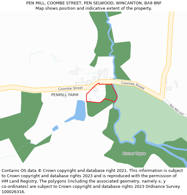 PEN MILL, COOMBE STREET, PEN SELWOOD, WINCANTON, BA9 8NF: Location map and indicative extent of plot