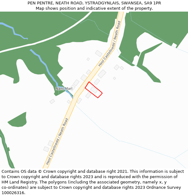 PEN PENTRE, NEATH ROAD, YSTRADGYNLAIS, SWANSEA, SA9 1PR: Location map and indicative extent of plot