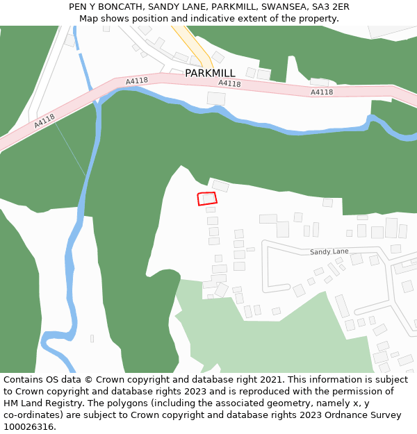 PEN Y BONCATH, SANDY LANE, PARKMILL, SWANSEA, SA3 2ER: Location map and indicative extent of plot