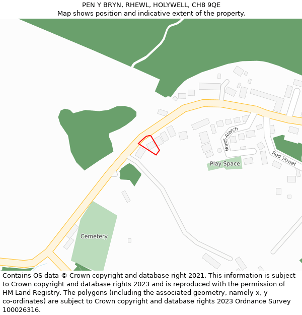 PEN Y BRYN, RHEWL, HOLYWELL, CH8 9QE: Location map and indicative extent of plot