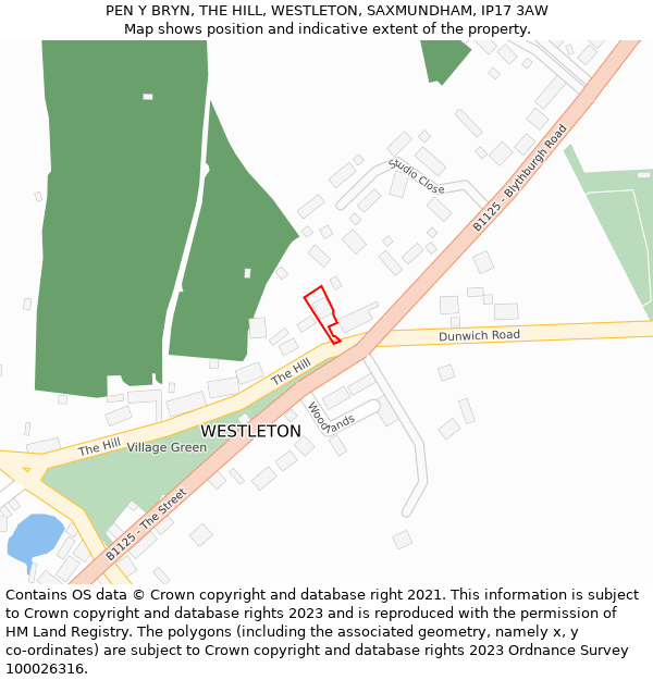 PEN Y BRYN, THE HILL, WESTLETON, SAXMUNDHAM, IP17 3AW: Location map and indicative extent of plot
