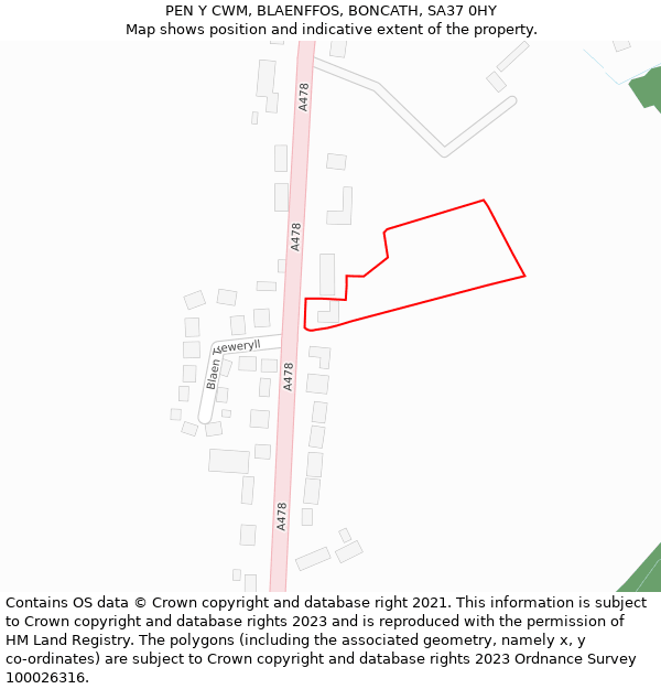 PEN Y CWM, BLAENFFOS, BONCATH, SA37 0HY: Location map and indicative extent of plot
