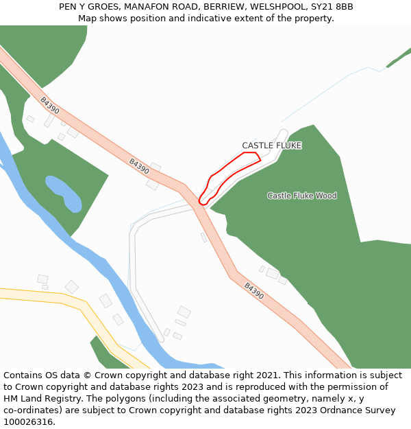 PEN Y GROES, MANAFON ROAD, BERRIEW, WELSHPOOL, SY21 8BB: Location map and indicative extent of plot