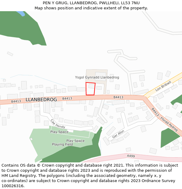 PEN Y GRUG, LLANBEDROG, PWLLHELI, LL53 7NU: Location map and indicative extent of plot
