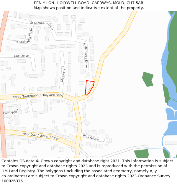 PEN Y LON, HOLYWELL ROAD, CAERWYS, MOLD, CH7 5AR: Location map and indicative extent of plot