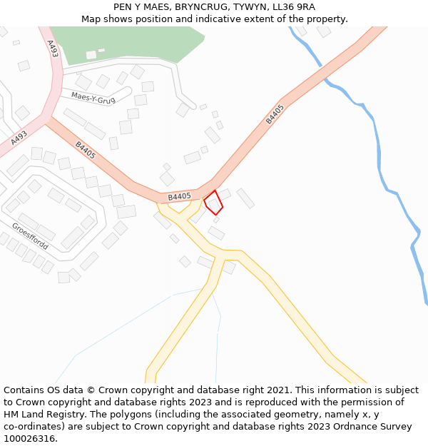 PEN Y MAES, BRYNCRUG, TYWYN, LL36 9RA: Location map and indicative extent of plot