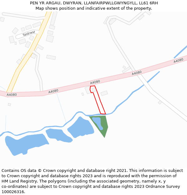 PEN YR ARGAU, DWYRAN, LLANFAIRPWLLGWYNGYLL, LL61 6RH: Location map and indicative extent of plot