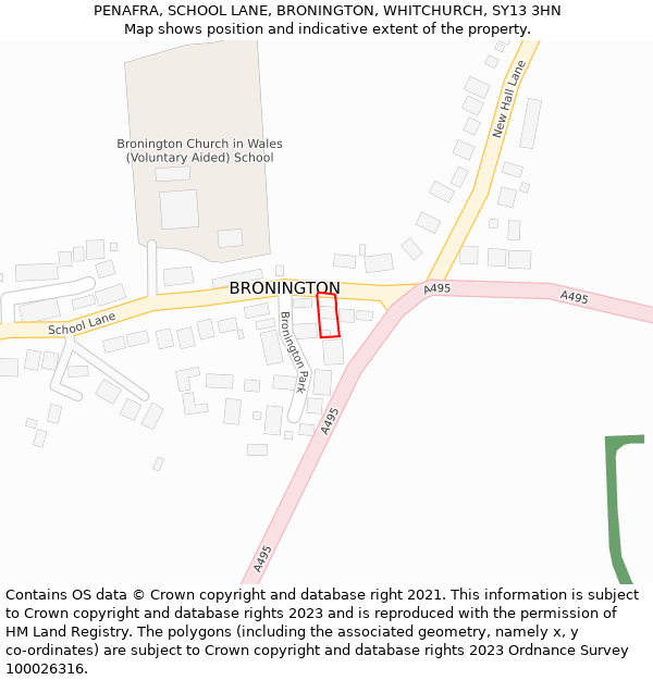 PENAFRA, SCHOOL LANE, BRONINGTON, WHITCHURCH, SY13 3HN: Location map and indicative extent of plot