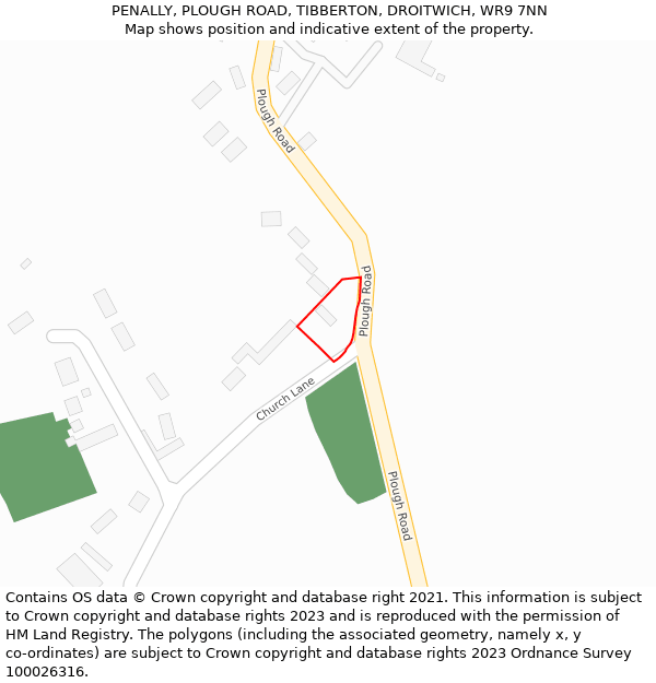 PENALLY, PLOUGH ROAD, TIBBERTON, DROITWICH, WR9 7NN: Location map and indicative extent of plot