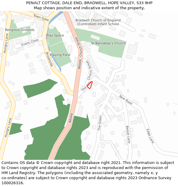 PENALT COTTAGE, DALE END, BRADWELL, HOPE VALLEY, S33 9HP: Location map and indicative extent of plot