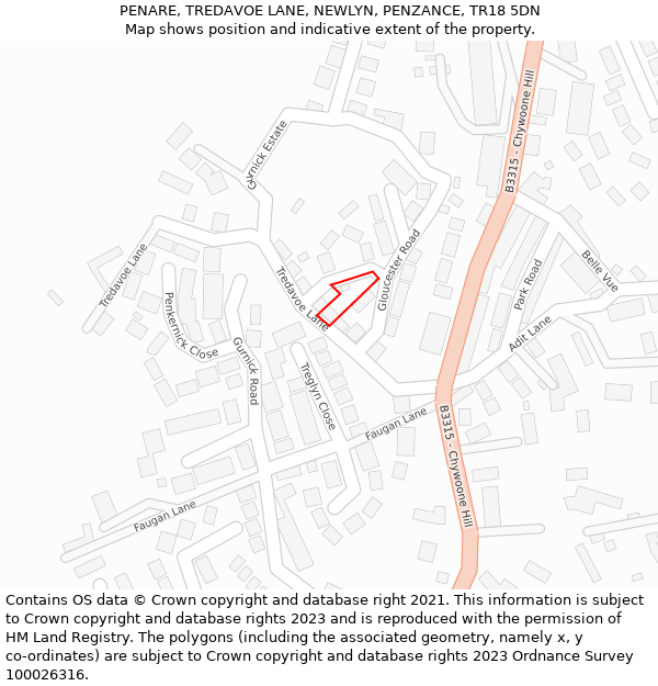 PENARE, TREDAVOE LANE, NEWLYN, PENZANCE, TR18 5DN: Location map and indicative extent of plot