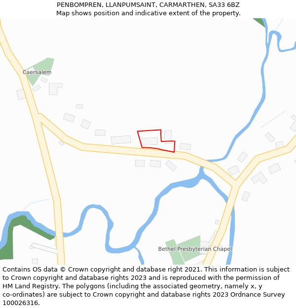 PENBOMPREN, LLANPUMSAINT, CARMARTHEN, SA33 6BZ: Location map and indicative extent of plot