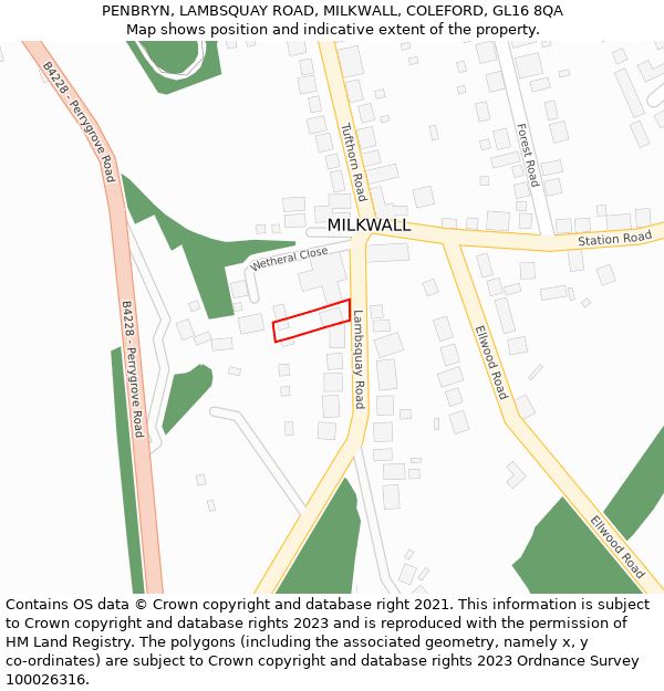 PENBRYN, LAMBSQUAY ROAD, MILKWALL, COLEFORD, GL16 8QA: Location map and indicative extent of plot