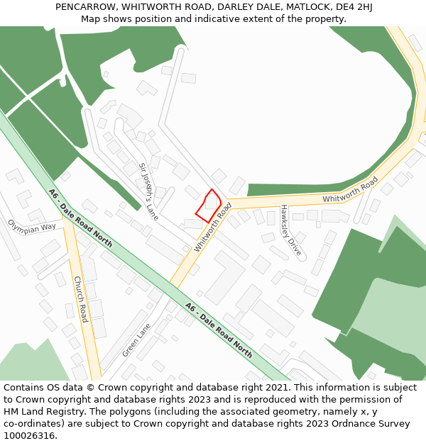 PENCARROW, WHITWORTH ROAD, DARLEY DALE, MATLOCK, DE4 2HJ: Location map and indicative extent of plot