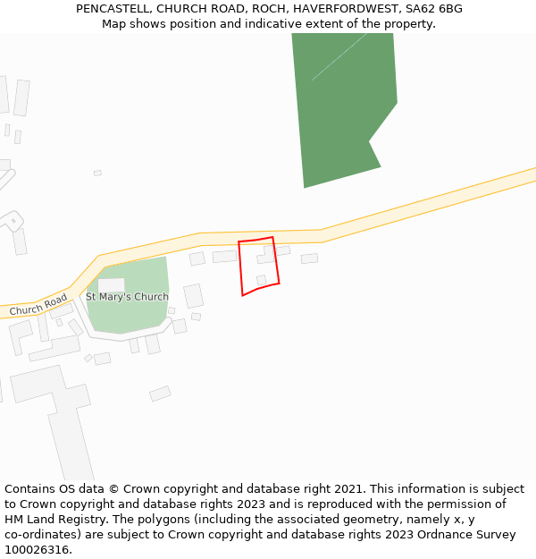 PENCASTELL, CHURCH ROAD, ROCH, HAVERFORDWEST, SA62 6BG: Location map and indicative extent of plot