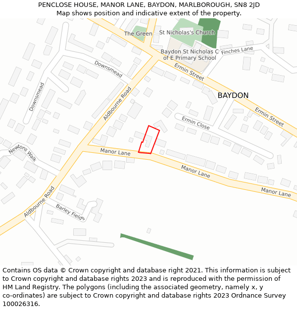 PENCLOSE HOUSE, MANOR LANE, BAYDON, MARLBOROUGH, SN8 2JD: Location map and indicative extent of plot