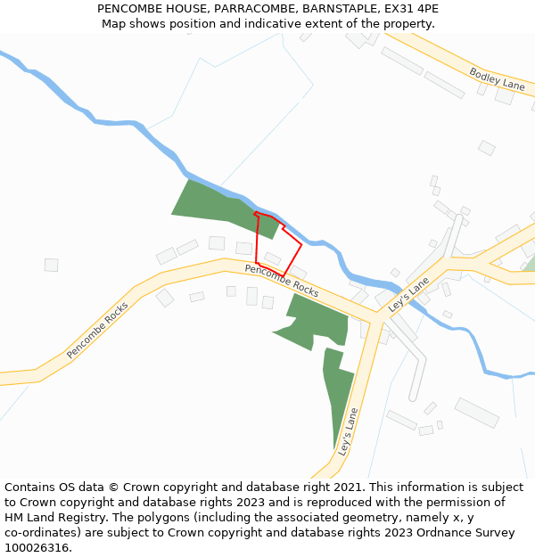 PENCOMBE HOUSE, PARRACOMBE, BARNSTAPLE, EX31 4PE: Location map and indicative extent of plot