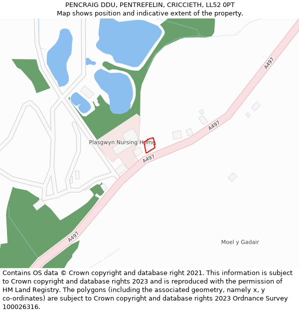 PENCRAIG DDU, PENTREFELIN, CRICCIETH, LL52 0PT: Location map and indicative extent of plot