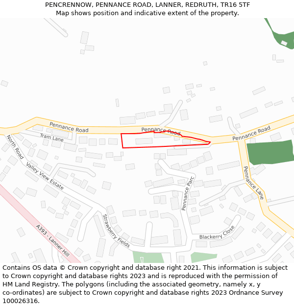 PENCRENNOW, PENNANCE ROAD, LANNER, REDRUTH, TR16 5TF: Location map and indicative extent of plot