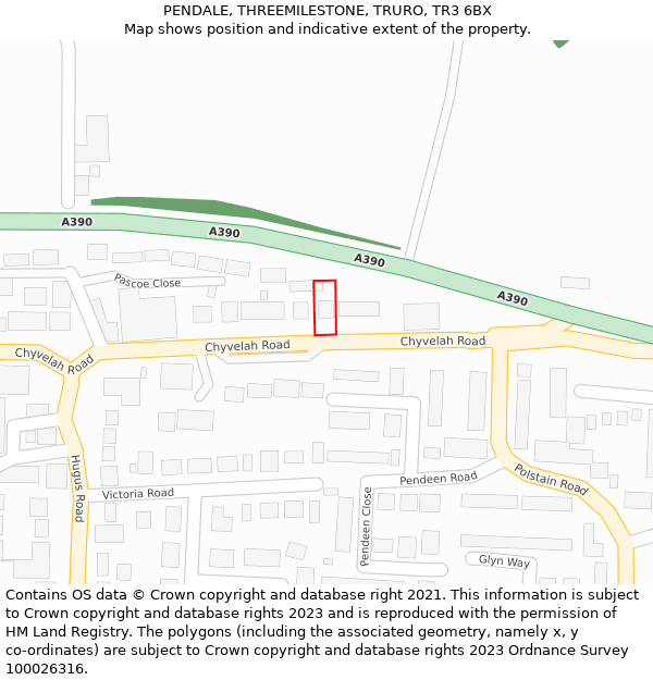 PENDALE, THREEMILESTONE, TRURO, TR3 6BX: Location map and indicative extent of plot