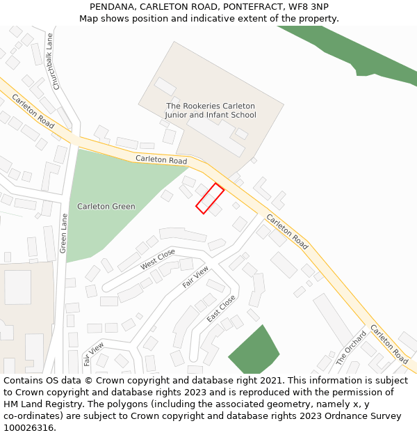 PENDANA, CARLETON ROAD, PONTEFRACT, WF8 3NP: Location map and indicative extent of plot