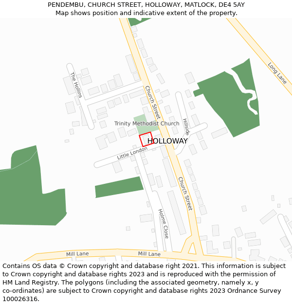 PENDEMBU, CHURCH STREET, HOLLOWAY, MATLOCK, DE4 5AY: Location map and indicative extent of plot