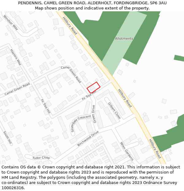 PENDENNIS, CAMEL GREEN ROAD, ALDERHOLT, FORDINGBRIDGE, SP6 3AU: Location map and indicative extent of plot